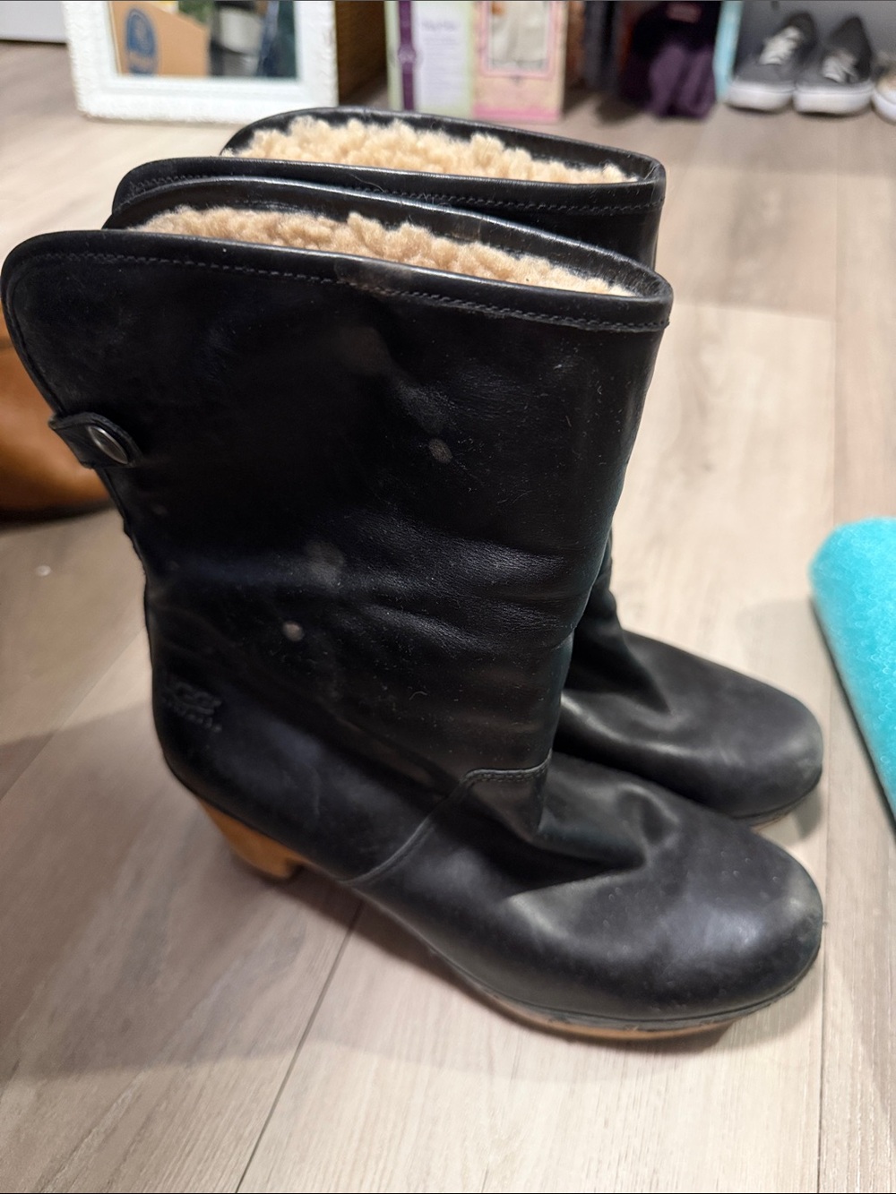 UGG Black Leather Shearling-Lined Short Boots